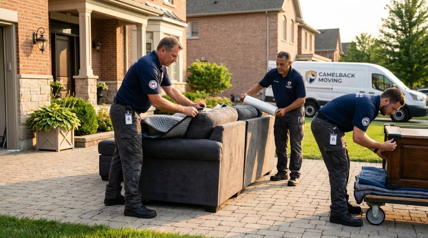 Large estate moving crew wrapping furniture in Croswell, MI